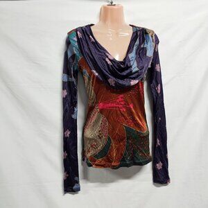 Pollini Made in Italy Cowl Neck Top Blouse Shirt Women Size 8 Long Sleeve